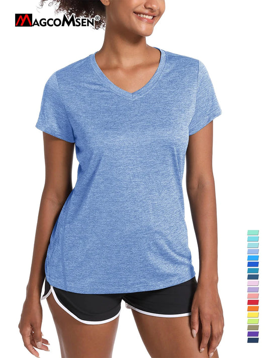 Women's V-neck Quick-Dry Moisture-Wicking Short Sleeve Fitness T-Shirt