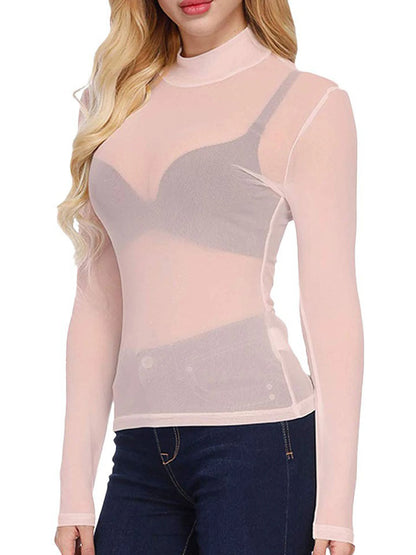 Women s Long Sleeve Sheer Mesh Stylish Panel Blouse