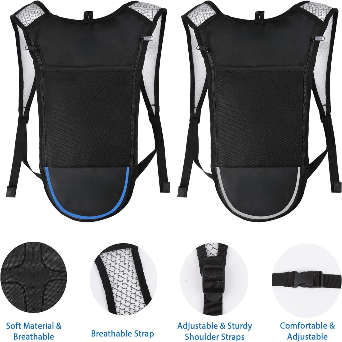 Pack Of 2 Convenient High-Quality Durable Lightweight Hydration Water Bladder Backpacks - Perfect for Running and Festivals