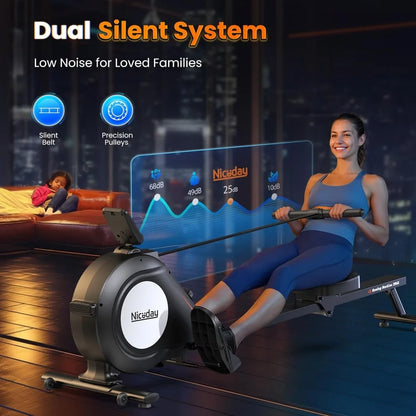 Quiet Magnetic Rowing Machines for Home with 350lb Weight Capacity. 16 Levels Adjustable Resistance