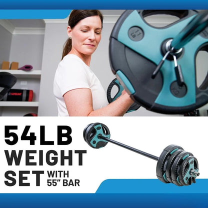 54 LB Perfect Barbell Weight Set for Home Gym with 55” padded Bar & Adjustable Weights