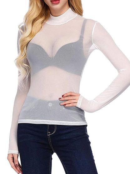 Women s Long Sleeve Sheer Mesh Stylish Panel Blouse