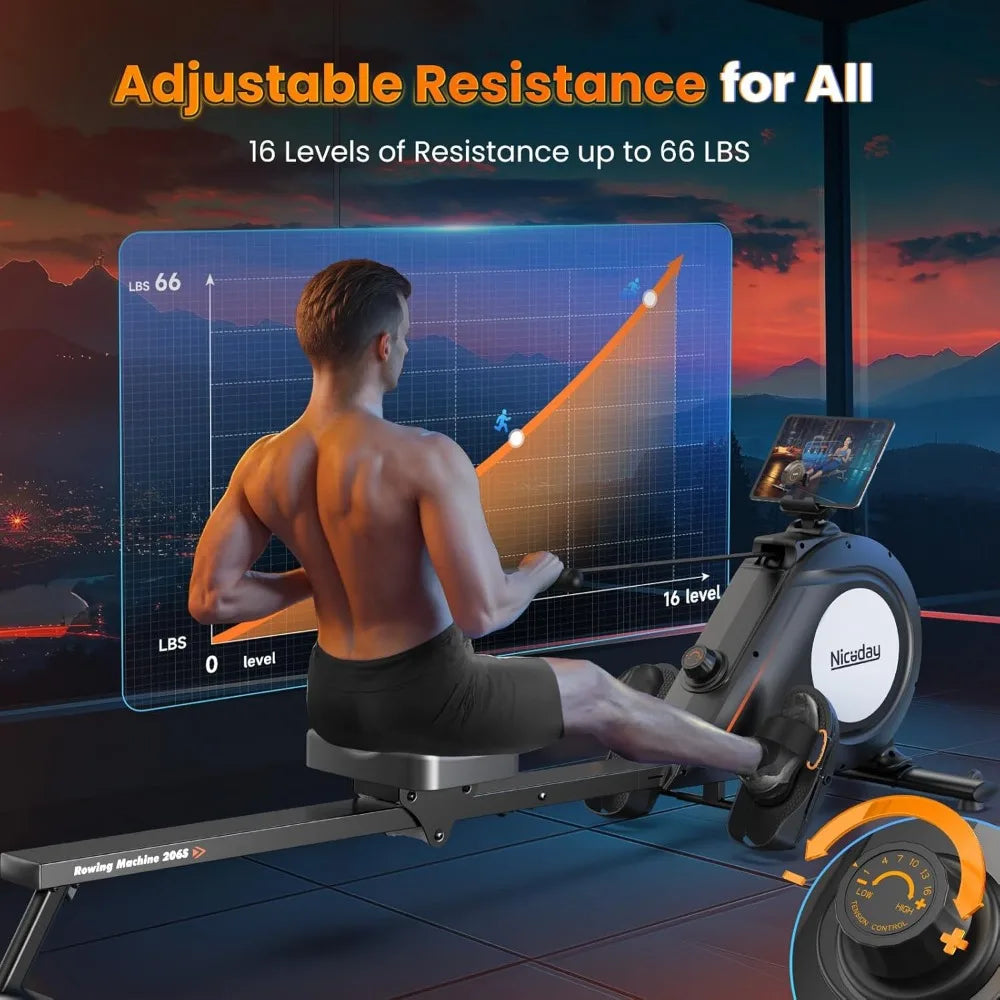 Quiet Magnetic Rowing Machines for Home with 350lb Weight Capacity. 16 Levels Adjustable Resistance